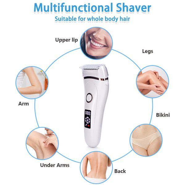 Elektrischer Rasierer, schmerzfreier Damenrasierer für Frauen, Rasierer, Haarentfernung, Trimmer für Beine und Achseln, wasserdicht, LCD-Display, USB-Aufladung_voghion.com