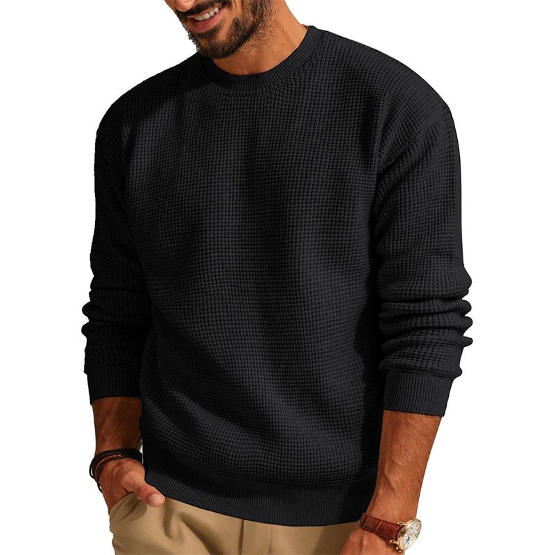 Men's Waffle Knit Sweater – Breathable Textured Pullover With Relaxed Fit For Casual Comfort_voghion.com