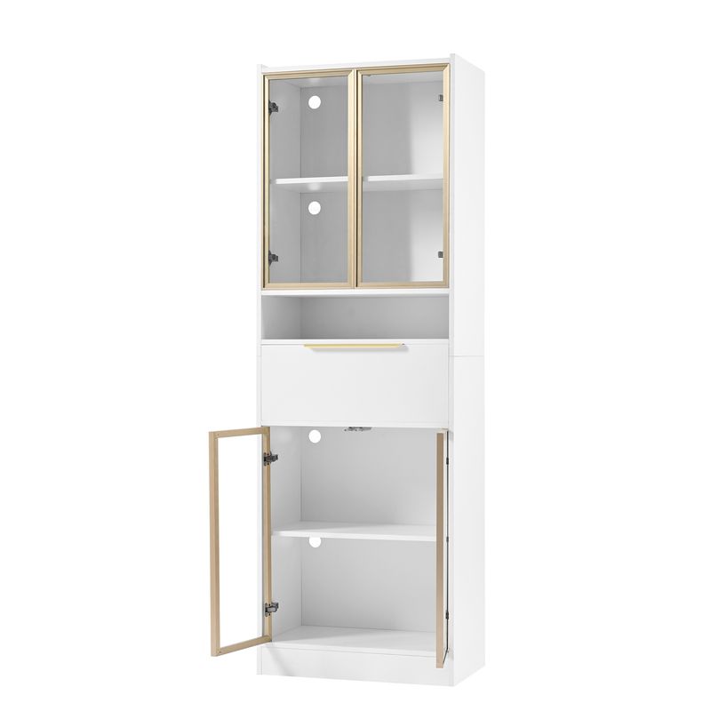 Meuble haut blanc moderne avec éclairage LED 16 couleurs et Bluetooth, 60 x 35 x 180 cm, vitrine avec tiroir et façade en verre, placard de rangement pour salon, chambre ou bureau, MDF et verre de sécurité._voghion.com