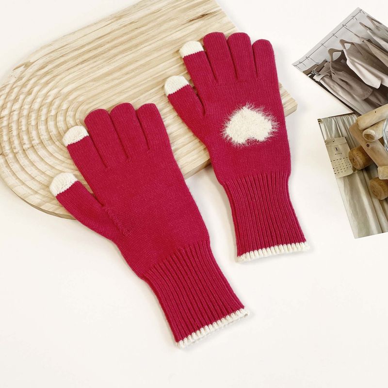 Teléfono de invierno para mujer, de color sólido, abierto, con pantalla táctil, tejido de lana gruesa, cálido, moderno, edición coreana_voghion.com