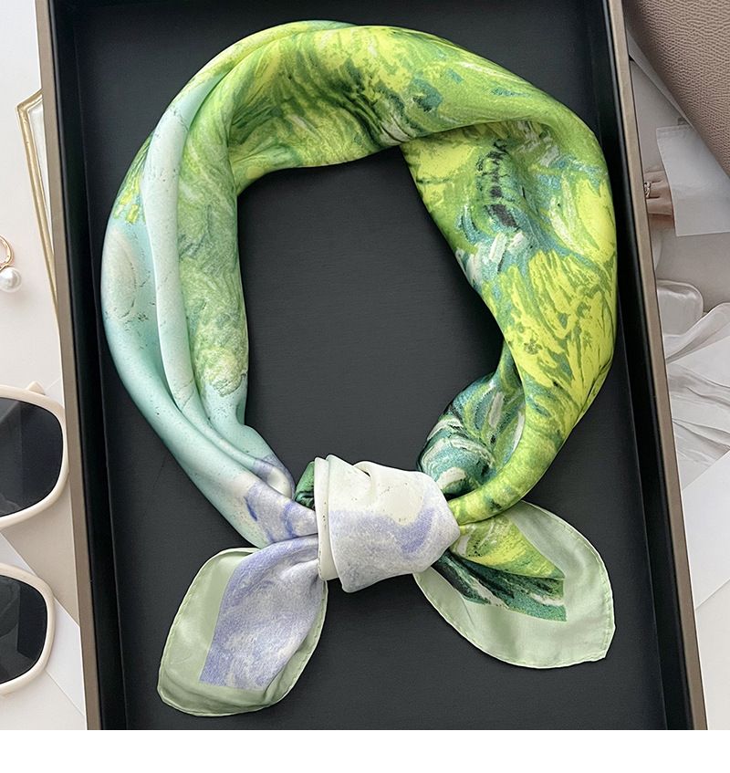 Fresh Green Oil Painting Printed Spring/Summer Fashion 70 Small Square Scarf Binding Headband Belt_voghion.com