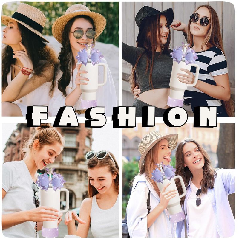 Cannuccia a farfalla e tappo antipolvere con ciondolo a fiocco - Colori disponibili: viola/rosa/rosso - Compatibile con bicchieri da 30 oz/40 oz - Decorazioni per tazze alla moda_voghion.com