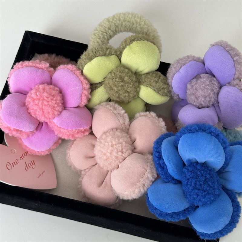 Autunno e inverno fiori di peluche non danneggiano i capelli elastico carino piccolo fiore fascia per capelli elastico alto coda di cavallo fascia per capelli copricapo_voghion.com