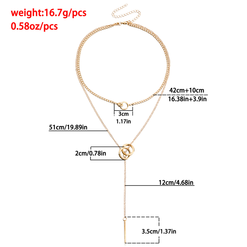 Collier pull Long avec pompon, pendentif Double cercle, longue chaîne, bijoux pour femmes_voghion.com
