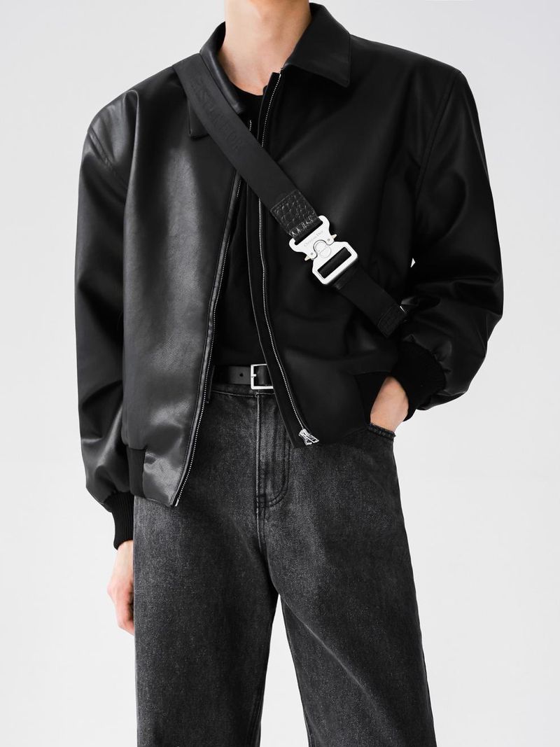 Koreaanse versie Pu niche design, trendy merk, dubbele rits gewatteerde schouder leren jas, heren motorpak,_voghion.com