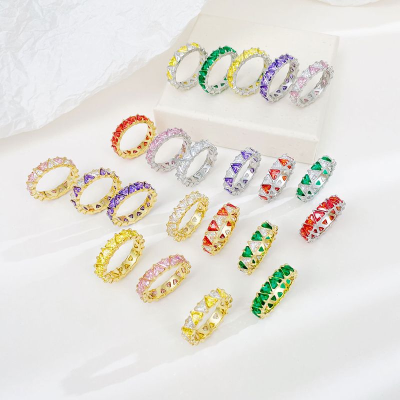 Heißer Verkauf Bunter Zirkon Ring für Frauen mit herzförmigem Design, modischem und einzigartigem Band_voghion.com