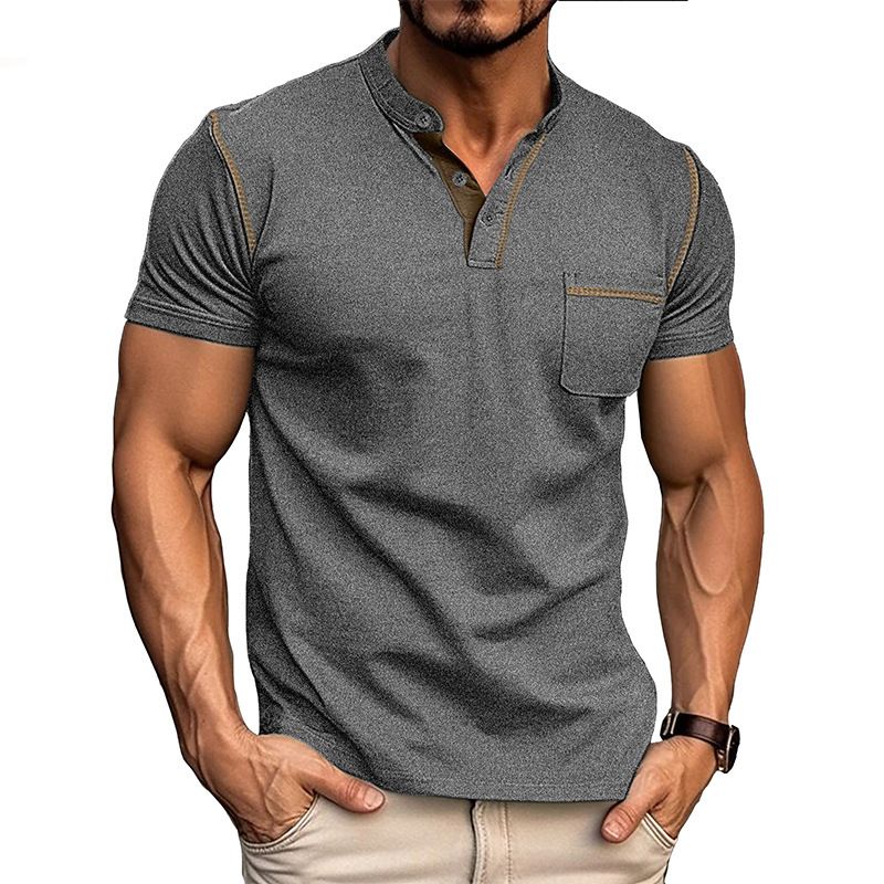 "Herren-Henley-T-Shirt mit kurzen Ärmeln – Klassische Baumwollmischung mit Kontrastbesatz (atmungsaktiv und leicht, S-XXL)"_voghion.com