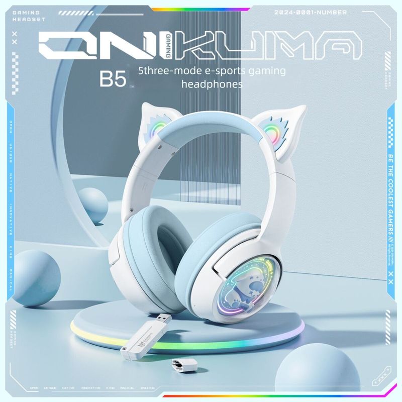 Bluetooth Headet Over-Ear Headphone 2.4g Wired Tri-Mode Wirele Cat Ear Deign For Girl High Aethetic Gaming_voghion.com