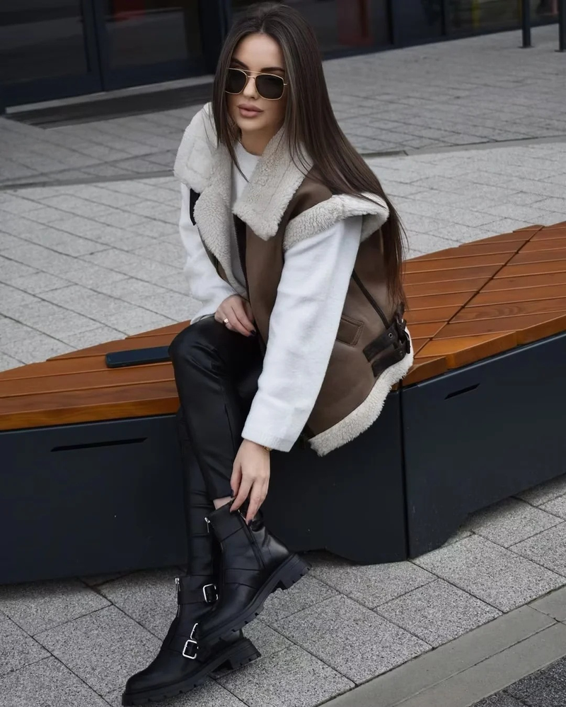 Γυναικεία Ρούχα Νέα Γούνα Ενσωματωμένη Φλις Συγκόλληση Αμάνικο Βαμβακερό Γιλέκο Γιλέκο Μπλούζα με Μπλούζα_voghion.com