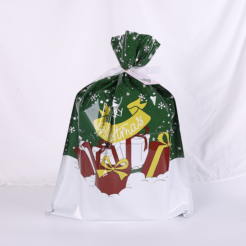 Plastic Christmas Fruit Gift Lucky Snowflake Crisp Candy Drawstring Bags_voghion.com
