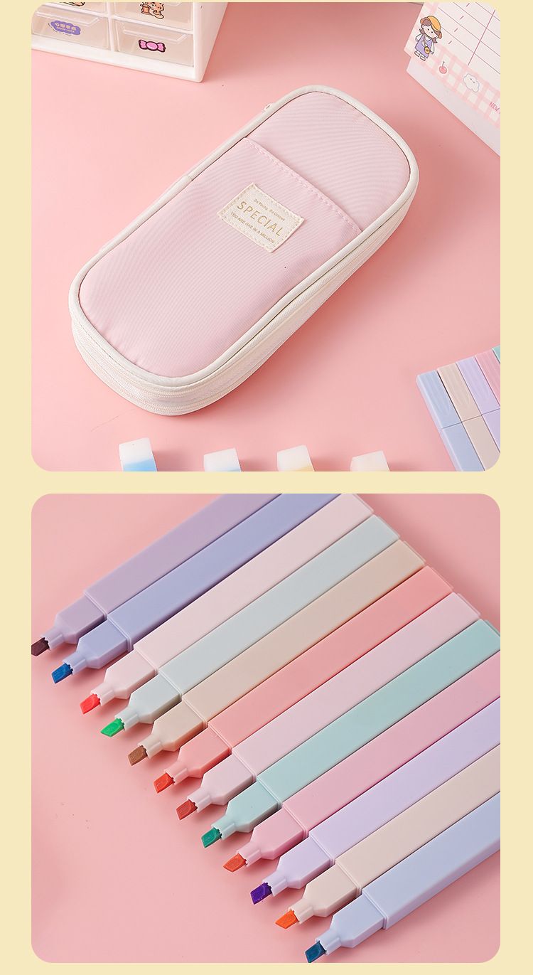 Pastel Macaron Stationery Set - Cute Pencil Case With Highlighters & Notebook Accessories For Students, Journaling & Gift Giving_voghion.com