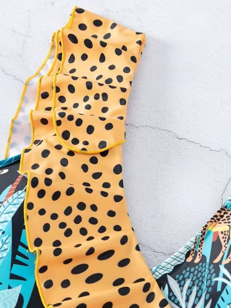 Maiô feminino europeu e americano com babados, saia de chiffon, conjunto conservador de duas peças_voghion.com