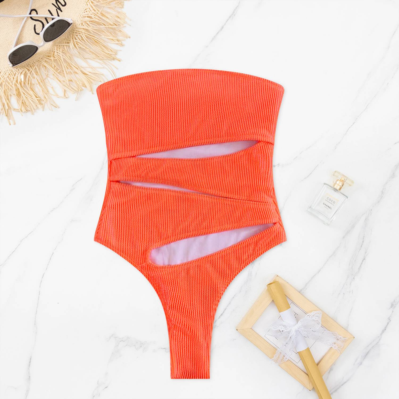 Maillot de bain une pièce européen et américain, couleur unie, rayé, Bikini, transfrontalier, Sexy, tissu léger, nouvelle collection 2024_voghion.com