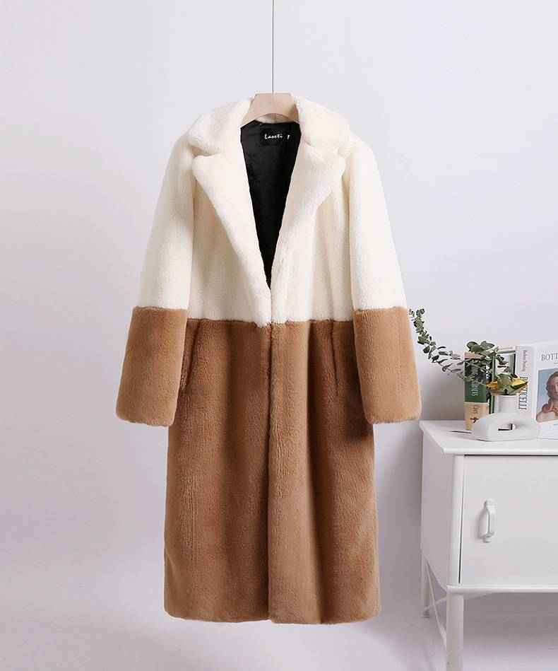Abbigliamento da donna Cappotto invernale in pelliccia di visone sciolto e velluto, con giunture di media lunghezza, collo in pelliccia, cappotto da donna_voghion.com