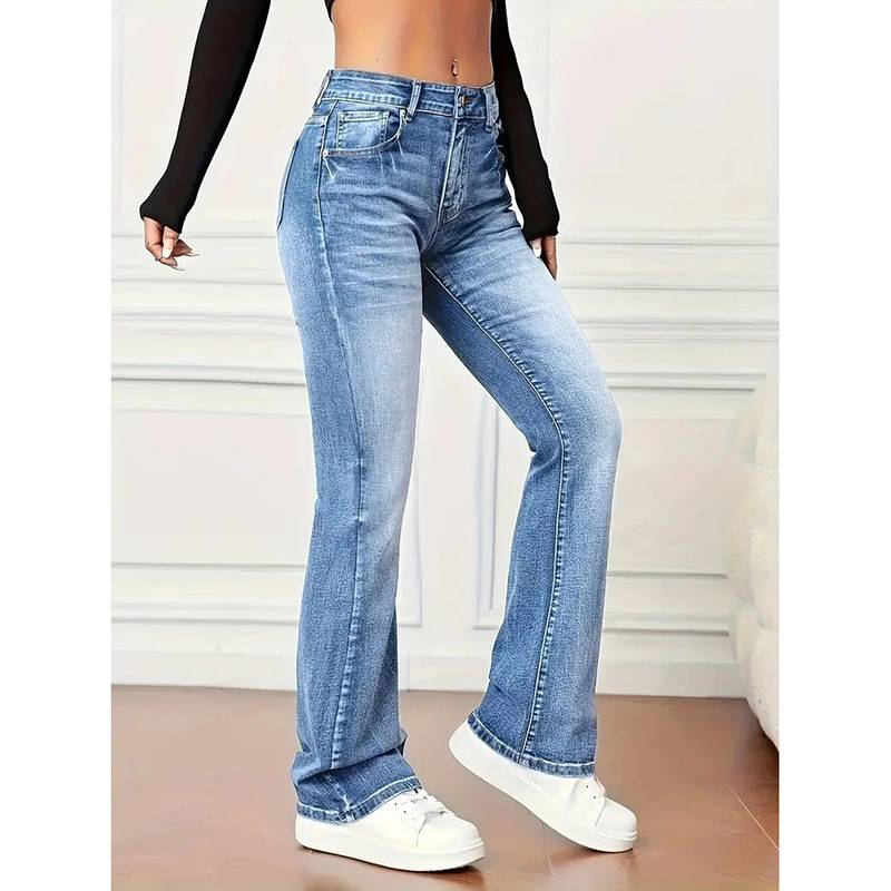Vêtements pour femmes Jeans évasés pour femmes Taille haute Rehaussement des hanches Jambes rehaussantes Pantalons longs Rétro Petite taille Slim Fit Style d'automne_voghion.com