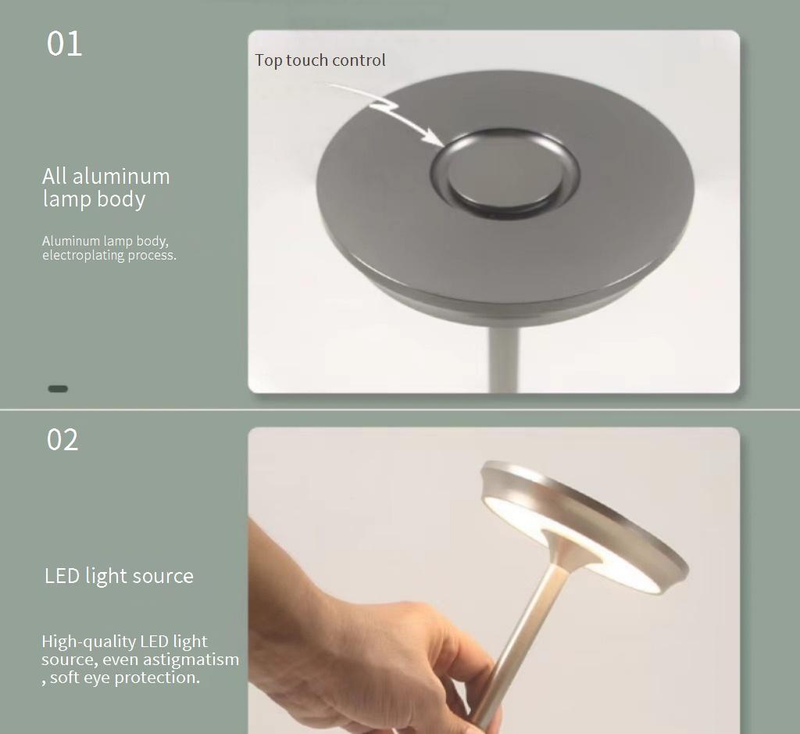Luci notturne Lampada da scrivania touch in alluminio a forma di disco volante Lampada da tavolo per hotel e ristoranti Lampada di ricarica Lampada in metallo Decorazione Lampada da scrivania piccola retrò_voghion.com
