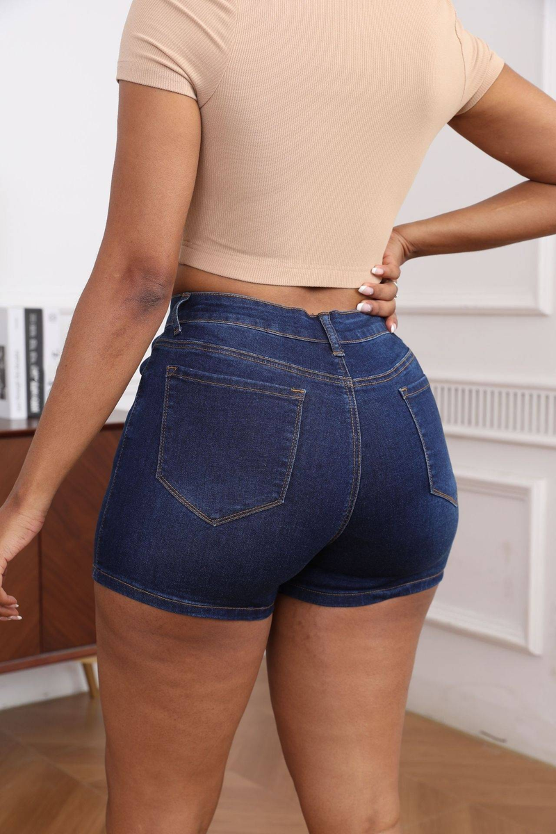 Pantaloncini in denim elasticizzati a vita alta, nuovi e casual, di alta qualità, da donna, Spot INS_voghion.com