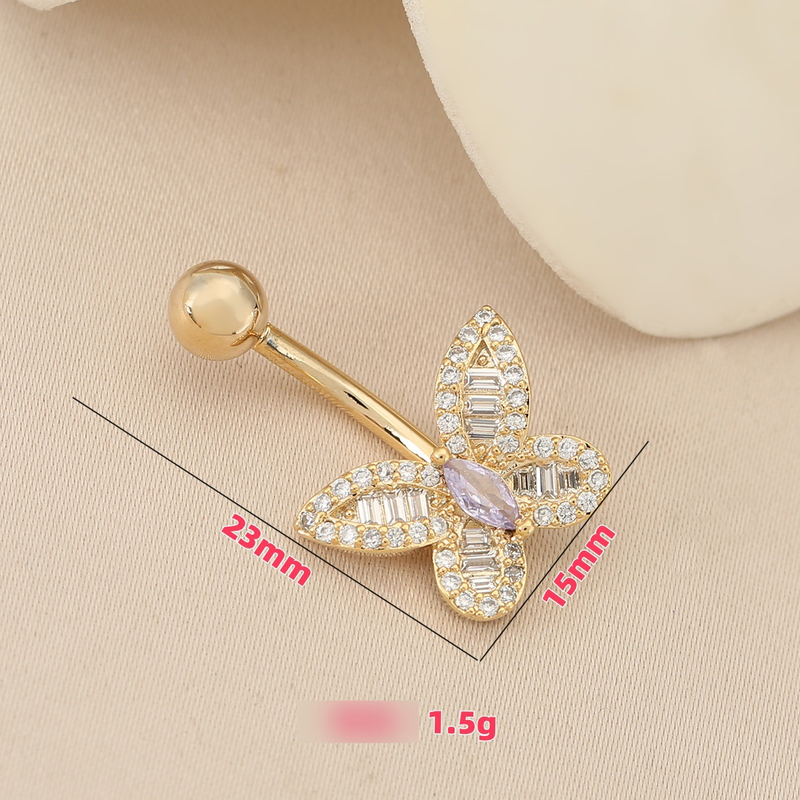 Piercing per ombelico a forma di farfalla con zirconi cubici - Gioiello per il corpo in acciaio chirurgico 316L, delicato design ad ala (14G/16G, ipoallergenico, confezione regalo)_voghion.com