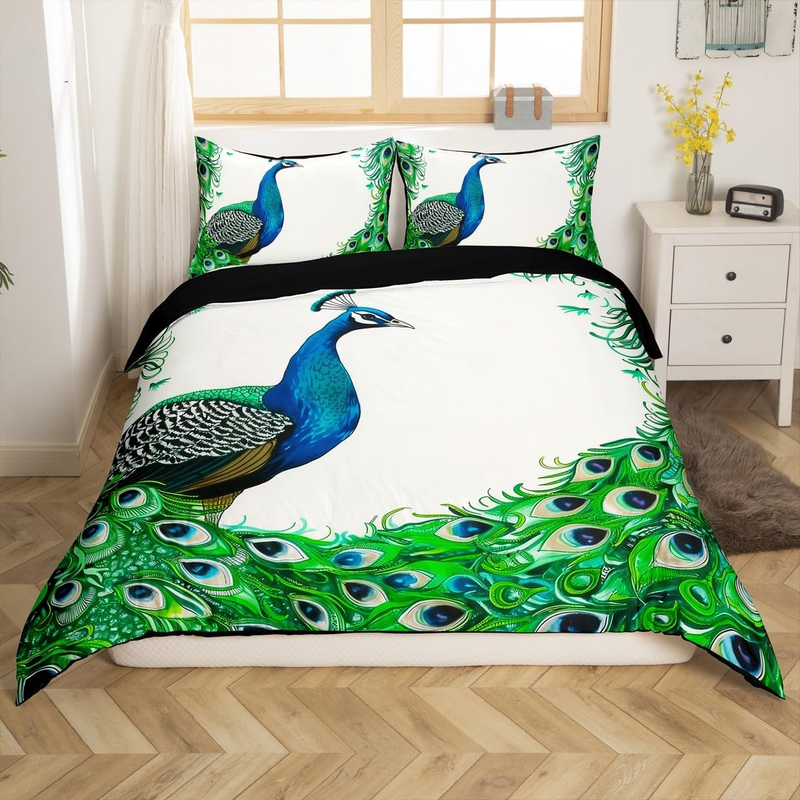 Copripiumino con pavone per lettino per bambini, elegante copripiumino con uccelli, set da letto con animali selvatici, set di biancheria da letto con piume di pavone esotico, arredamento per la camera da letto_voghion.com