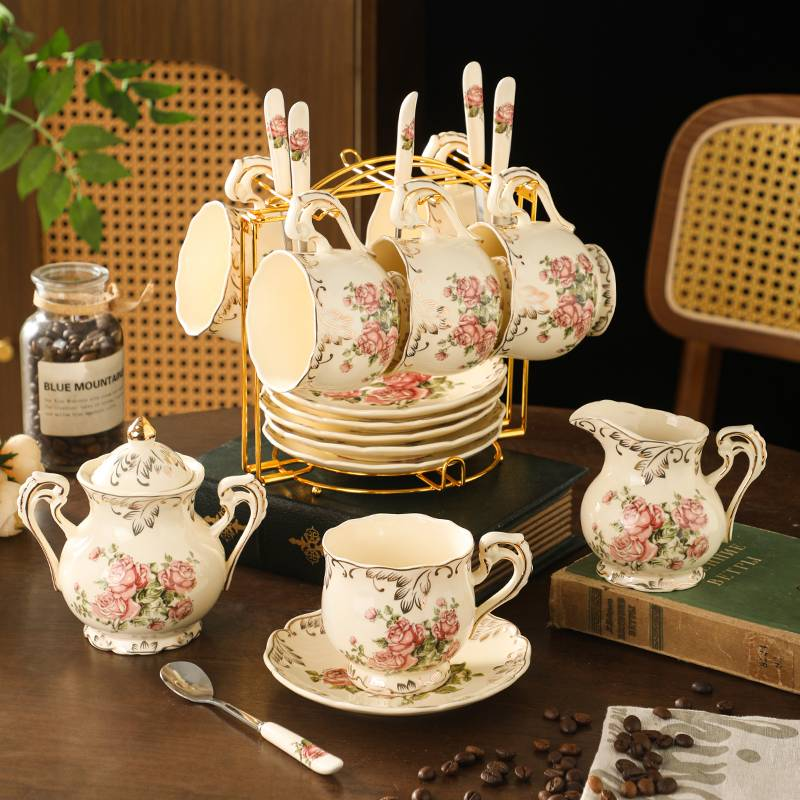 Vintage Rose And Golden Trimmed Artisan Ceramic Tea Set - Ideal Gift For Graduation Or Mother'S Day, Simple To Clean_voghion.com