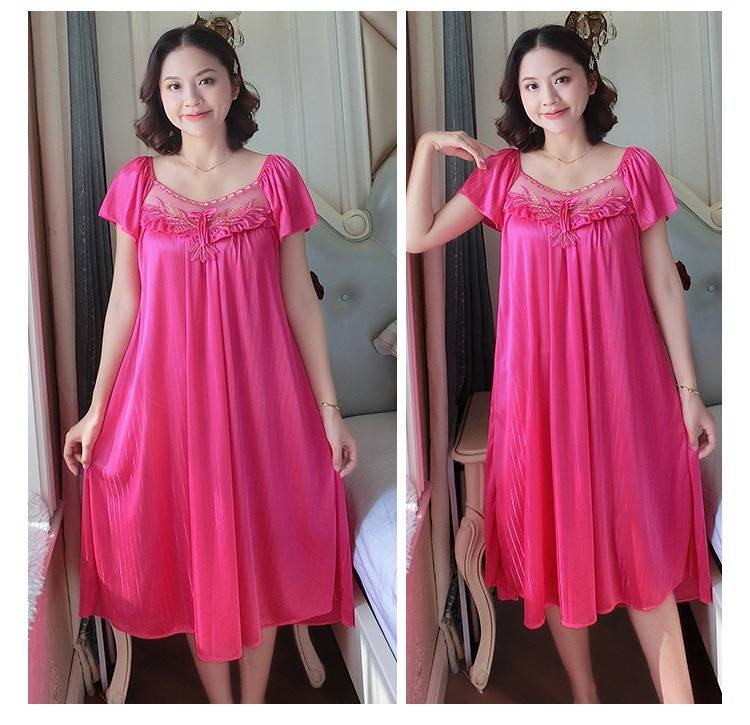 Women Ice Silk Sleepwear Set Nightdress Homewear Nightwear Pyjamas Female Lace Sleepwear V-neck Nightgown Plus Size_voghion.com