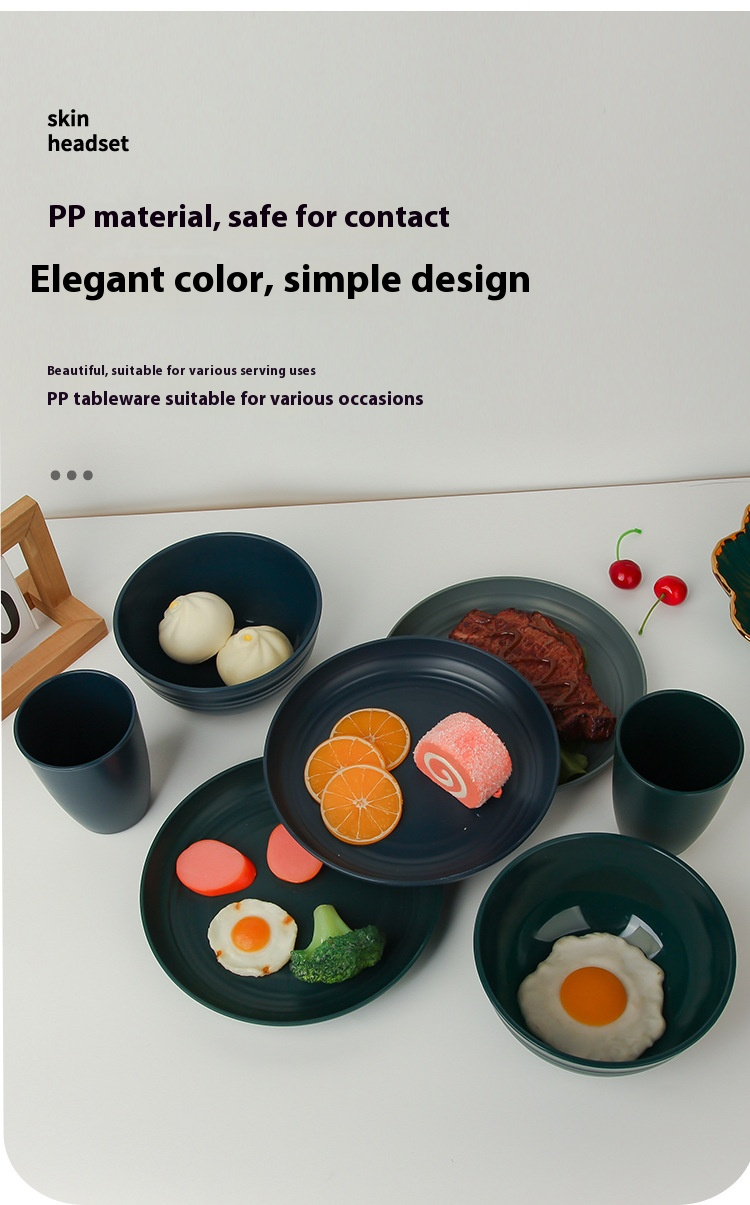 Bowls, Plates, Plastic Tableware 16 Piece Set For Home Use, Adult Dining Bowls, Round Plates, Water Cups Set_voghion.com