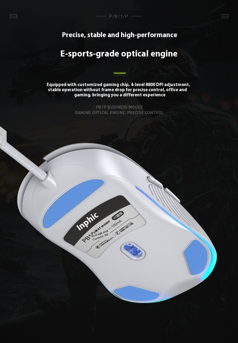 Wired Gaming Mouse – 6 Programmable Buttons, 8800DPI Adjustable, Silent Clicks, RGB Lighting, Large Ergonomic Design (Black/White)_voghion.com