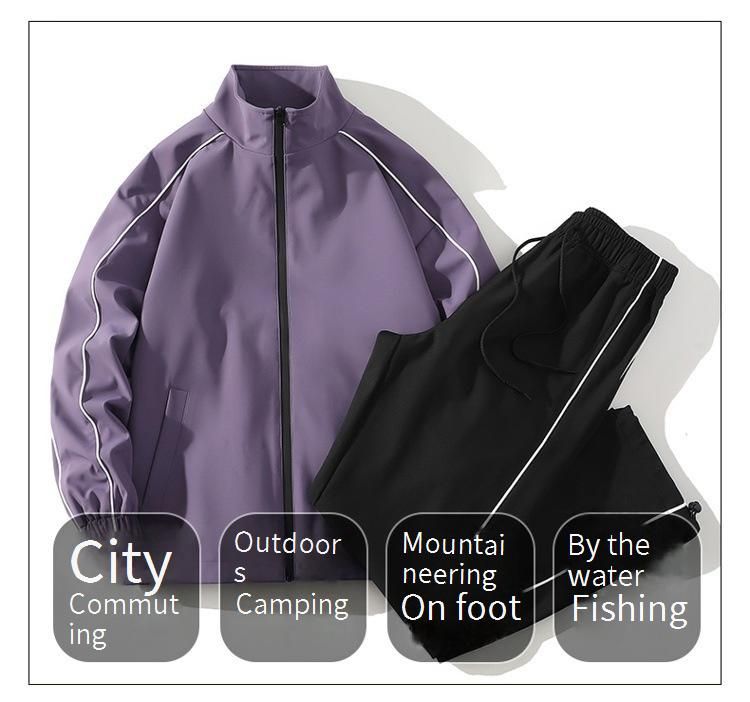 Ensemble de vêtements de sport décontractés pour hommes, veste et pantalon légers et imperméables, tenue deux pièces pour adolescents et couples (noir, blanc, rose, violet) - M-4XL_voghion.com