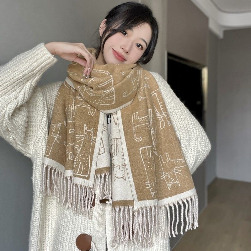 Sciarpa donna autunno e inverno coreano versatile atmosfera di alta qualità double face studente stile lungo cashmere_voghion.com