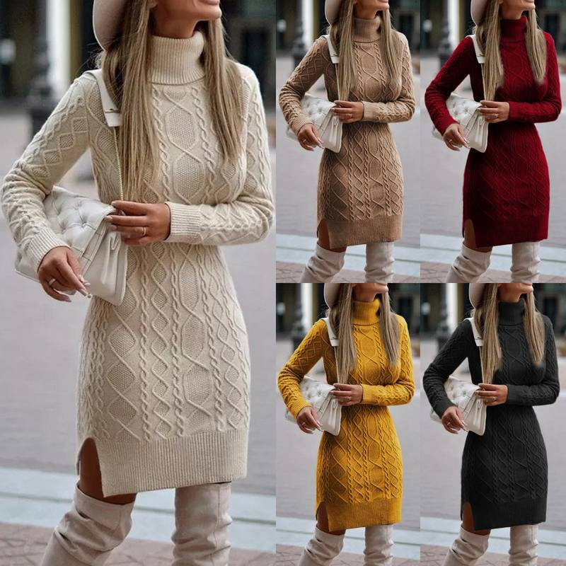 Women's Clothing new high collar slim long autumn and winter warm sweater women's dress_voghion.com