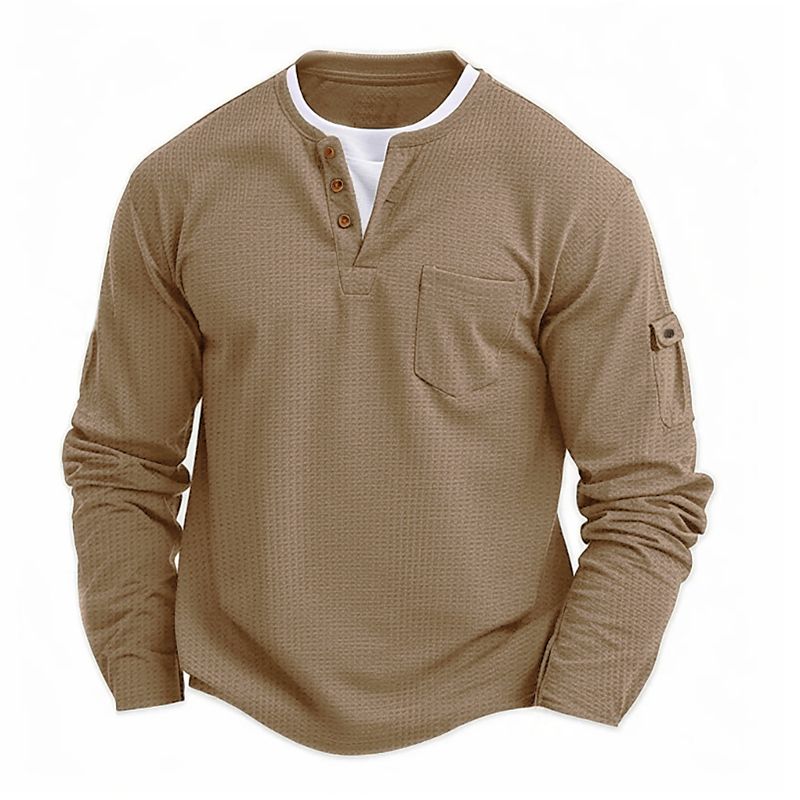 Maglietta da uomo a due pezzi, a doppio strato, con scollo a V, stile autunnale e invernale, con cuciture di grandi dimensioni, a maniche lunghe._voghion.com
