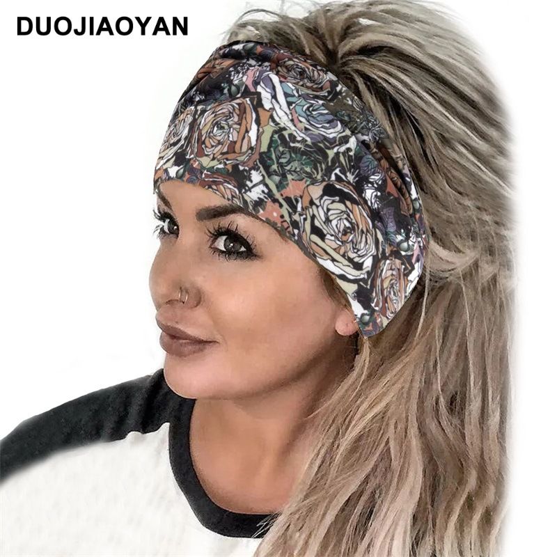 New Leopard Print Digital Printed Sports Headband with European and American Knotted Cross Wide Edge Elastic Headband for Women_voghion.com
