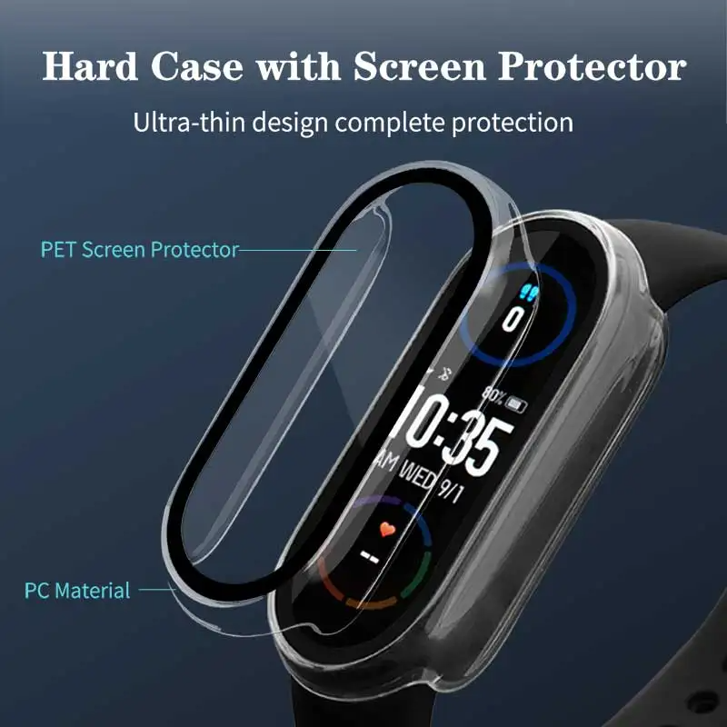 PC-Gehäuse + Glas für Xiaomi Band 7, kratzfeste Abdeckung, gehärtetes Glas, Schutz für Miband 7, Schale, kratzfestes Stoßfängerzubehör_voghion.com