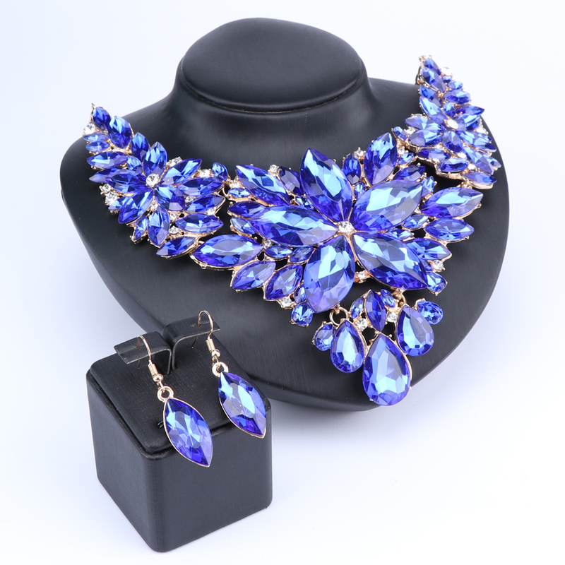 Kristall-Choker-Statement-Halskette, Ohrring-Schmuckset, Strass-Hochzeitsgeschenk, Frauen, Bräute, Abschlussball, Party_voghion.com