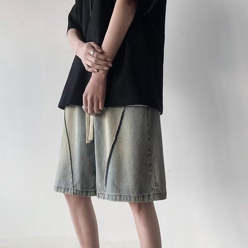Washed and distressed denim shorts men's summer 2023 new American retro handsome pants straight loose shorts_voghion.com