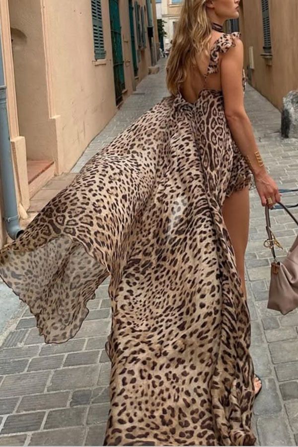 Vêtements pour femmes printemps et été nouvelle robe en mousseline imprimée INS ensemble deux pièces à imprimé léopard ample pour les vacances_voghion.com