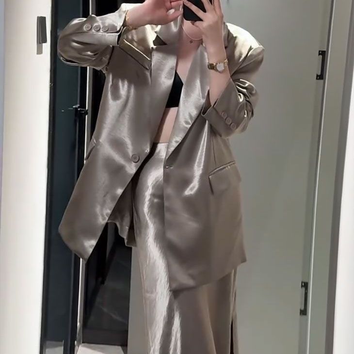 Costume haut de gamme décontracté, blazer mi-long, jupe taille haute, ensemble deux pièces pour le printemps et l'automne_voghion.com