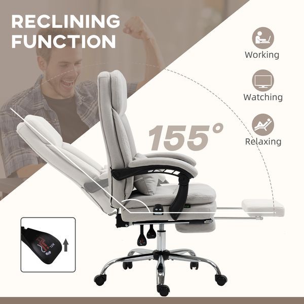 Vinsetto Massage Office Chair Microfiber Vibration Reclining Desk With Footrest Lumbar Support Light Gray_voghion.com