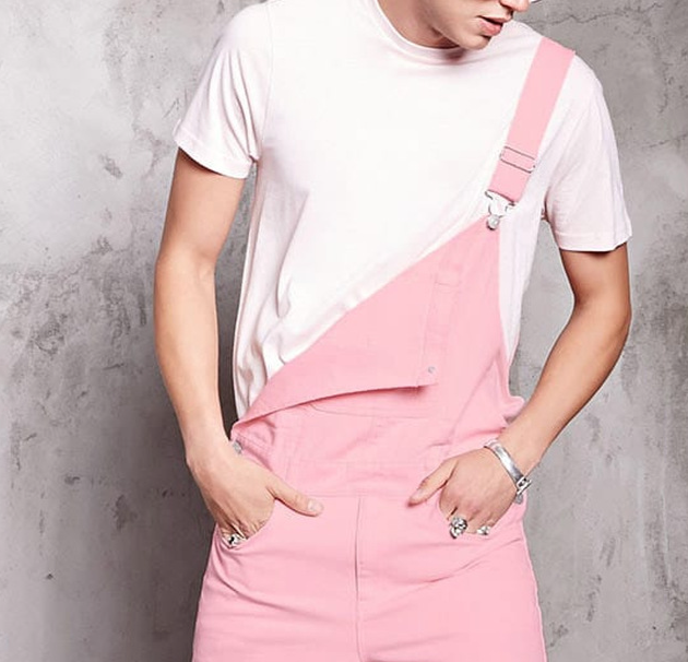 Vīriešu rozā vintage džinsa Raglan šorti Viengabala darba apģērba šorti ar krūšdaļu_voghion.com
