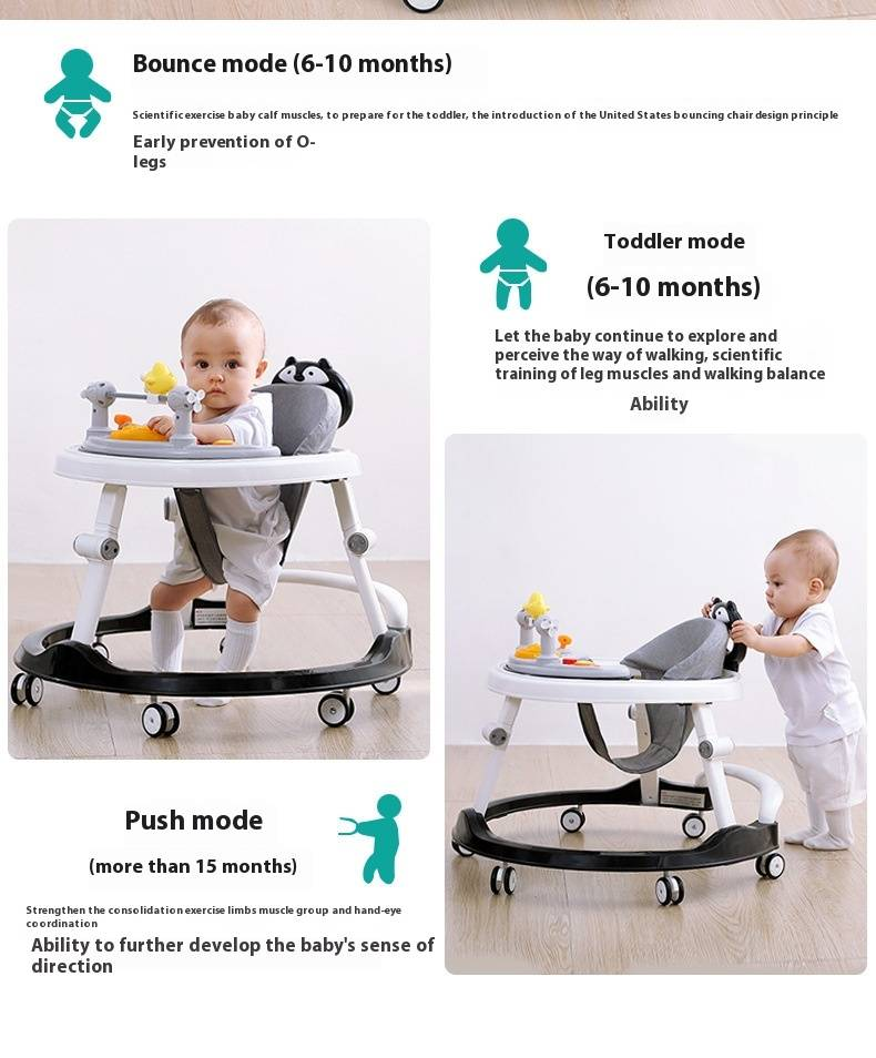 Trotteur multifonction anti-jambe pour bébé, anti-chute et anti-renversement, pour filles et garçons, peut s'asseoir, chariot en forme de U_voghion.com