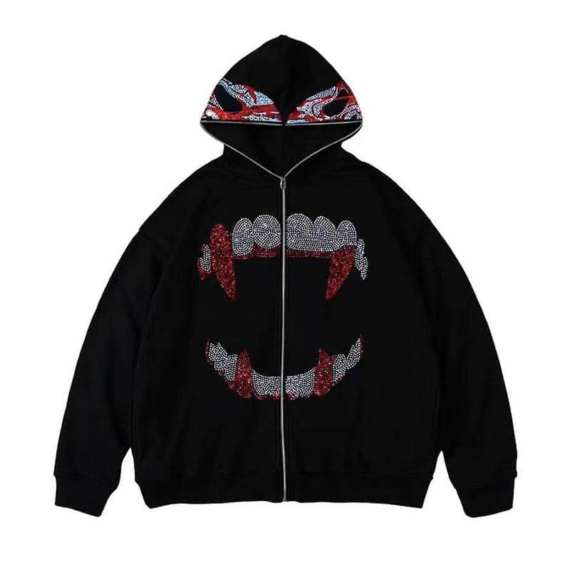 Herretøj Trendy efterår og vinter ny mørk retroprint plus fløjlssweater til mænd og kvinder, løs hættetrøje til studerende_voghion.com