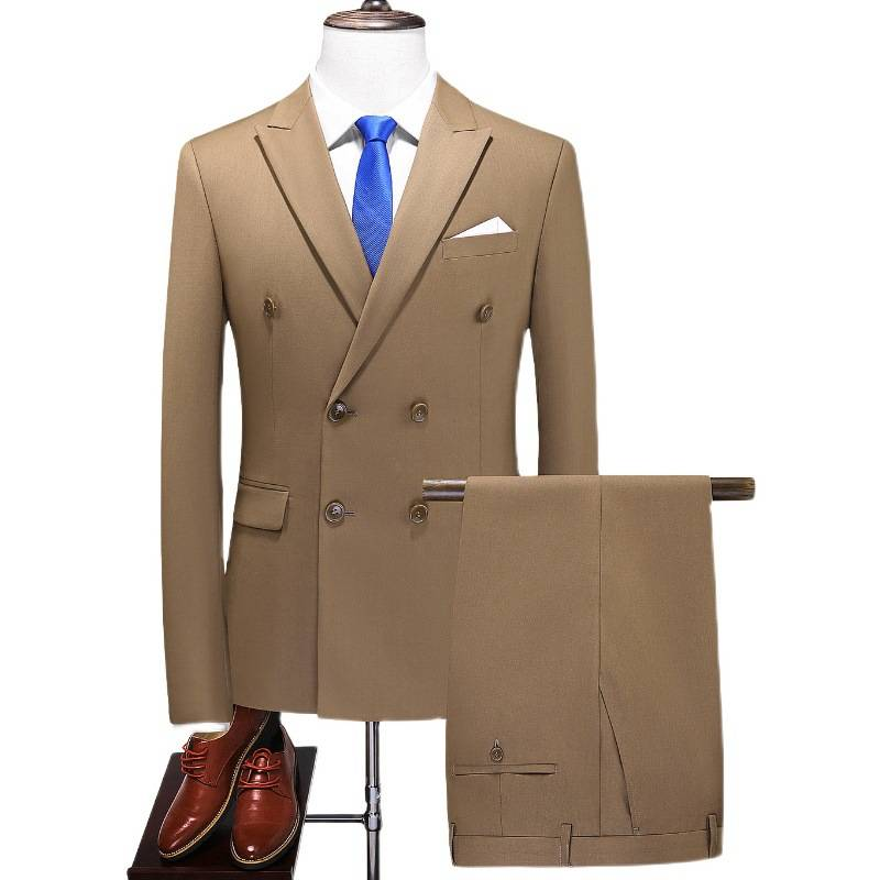 Costum bărbătesc nou, mărime mare, costum din două piese, la două rânduri, culoare solidă, bordeaux, cu bretele_voghion.com
