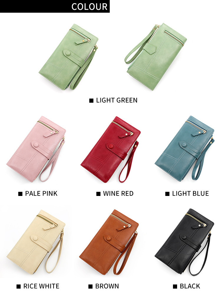 Carteira masculina, bolsa feminina, couro sintético, porta-moedas longo com zíper_voghion.com