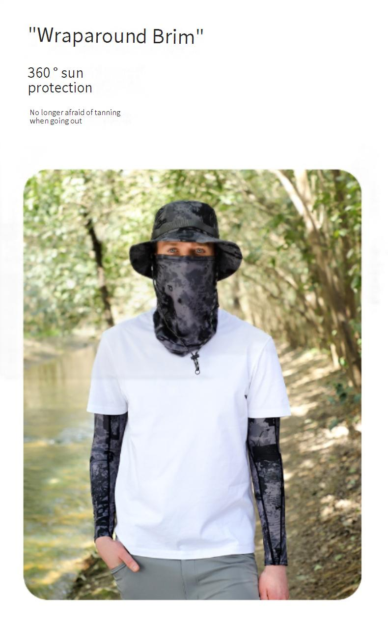 Conjunto de sombrero de pesca para hombre con cubrecuello y mangas - Protección solar UPF 50+, plegable, transpirable para pesca, ciclismo y actividades al aire libre._voghion.com