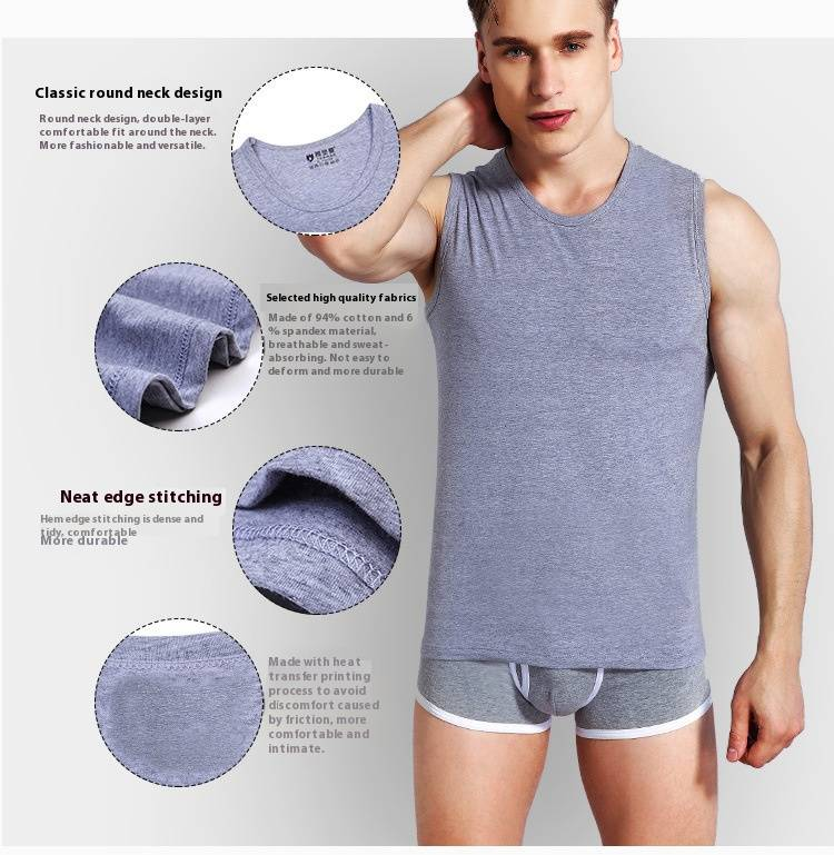 Ropa interior de verano para hombre, camiseta sin mangas deportiva ajustada transpirable con hombros anchos y cuello redondo, color sólido_voghion.com