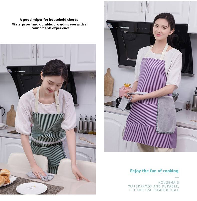 Sleeveless Kitchen Apron – Waterproof, Hand-Wiping Striped Design (Cartoon Print, Adjustable, Lightweight For Cooking & Cleaning)_voghion.com