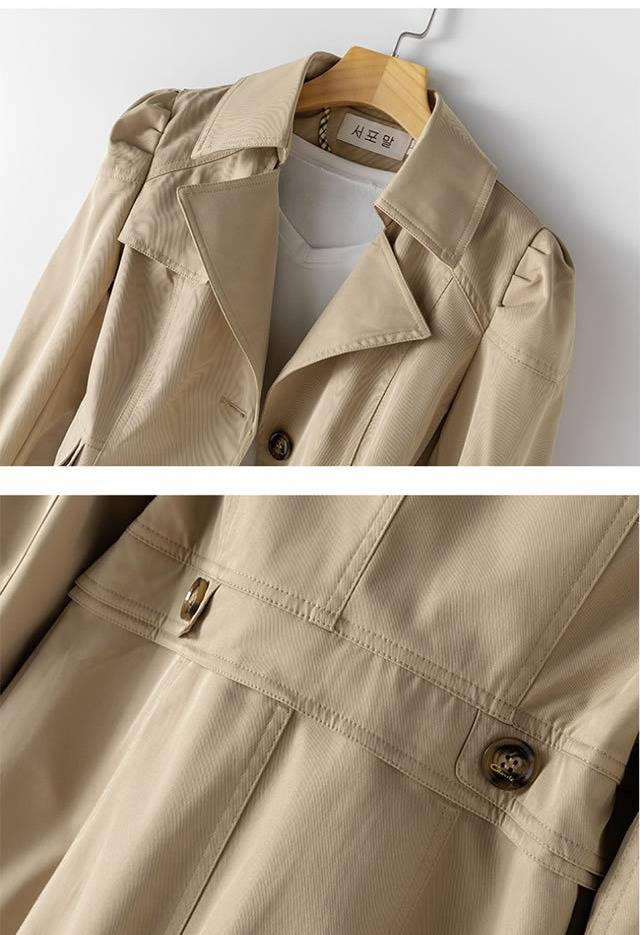 Trench slim fit da donna, giacca casual a maniche lunghe di media lunghezza con colletto a revers (cachi, rosa, nero, beige)_voghion.com