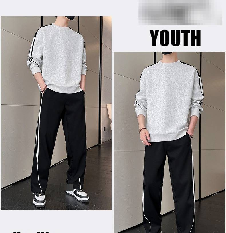 Men's 2-Piece Casual Tracksuit Set - Slim Fit Round Neck Sweatshirt & Straight Leg Jogger Pants, Stylish Athleisure Outfit For Everyday Wear_voghion.com