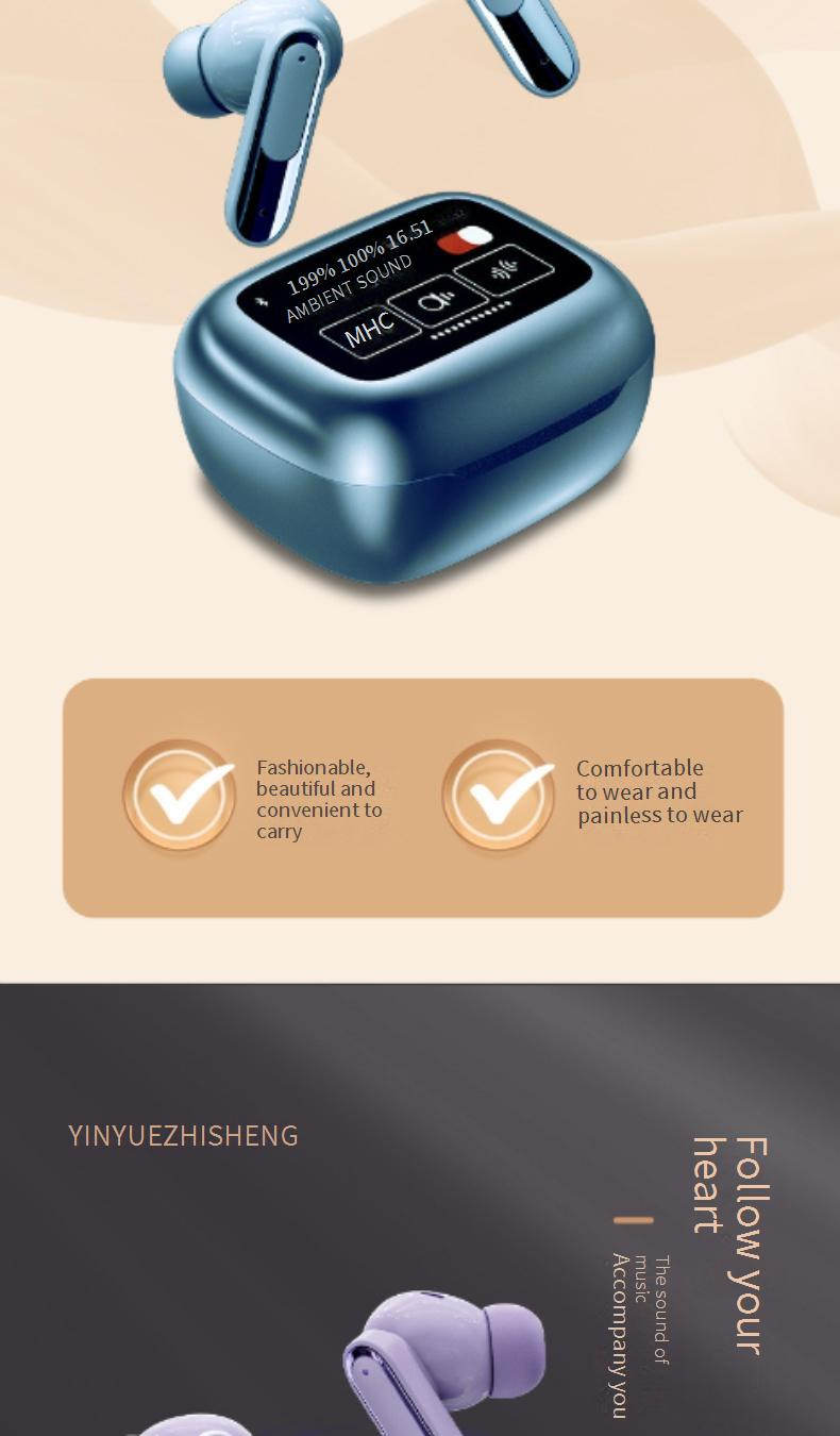 LIVE BEAM 3 Smart Touchscreen Wireless Earbuds With Adjustable Sound, Color Display & Bluetooth 5.4 – IPX4 Waterproof,_voghion.com