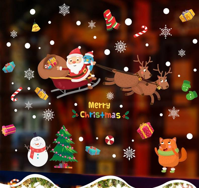 Juego de calcomanías navideñas para ventanas: 60 cm x 90 cm, pegatinas de pared de PVC para decoración navideña, fiestas y escaparates._voghion.com